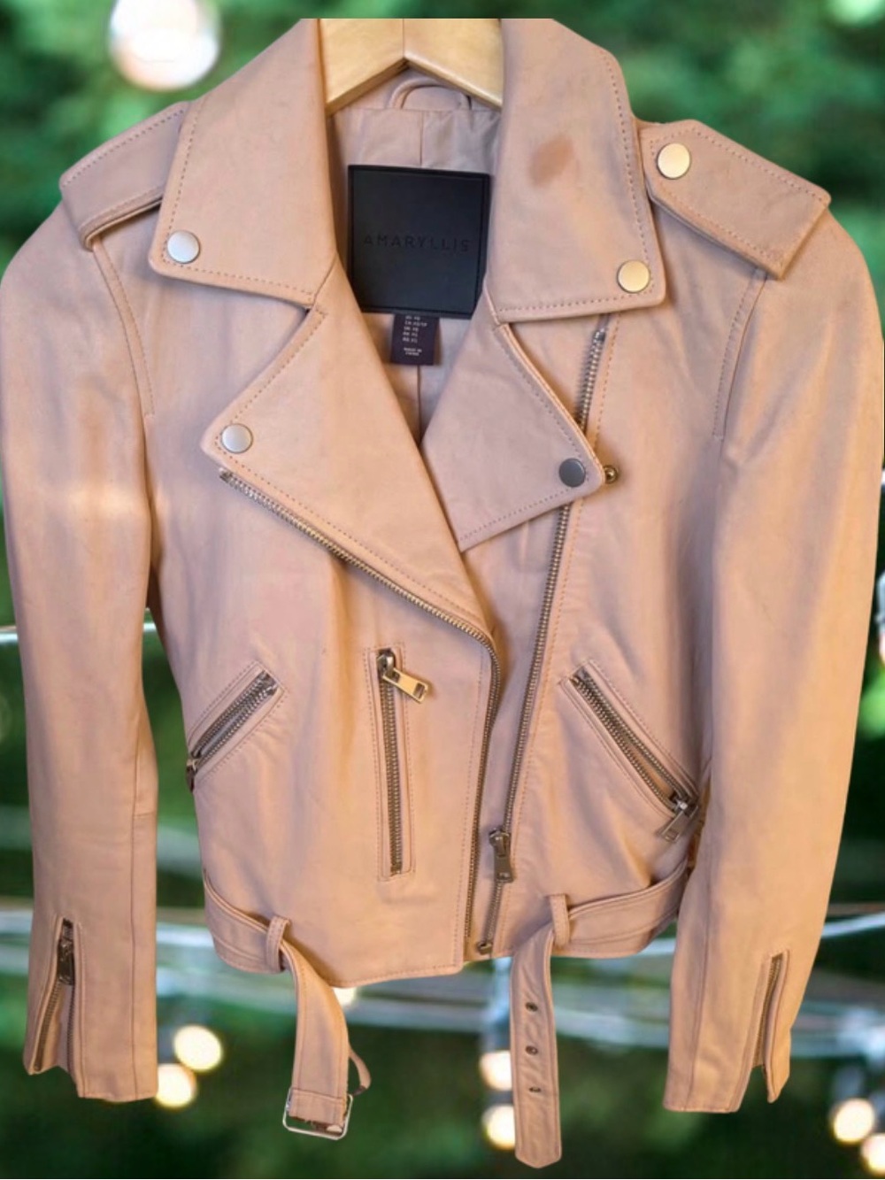 Amaryllis Ivory Peach Leather Motorcycle Jacket Womens size XS